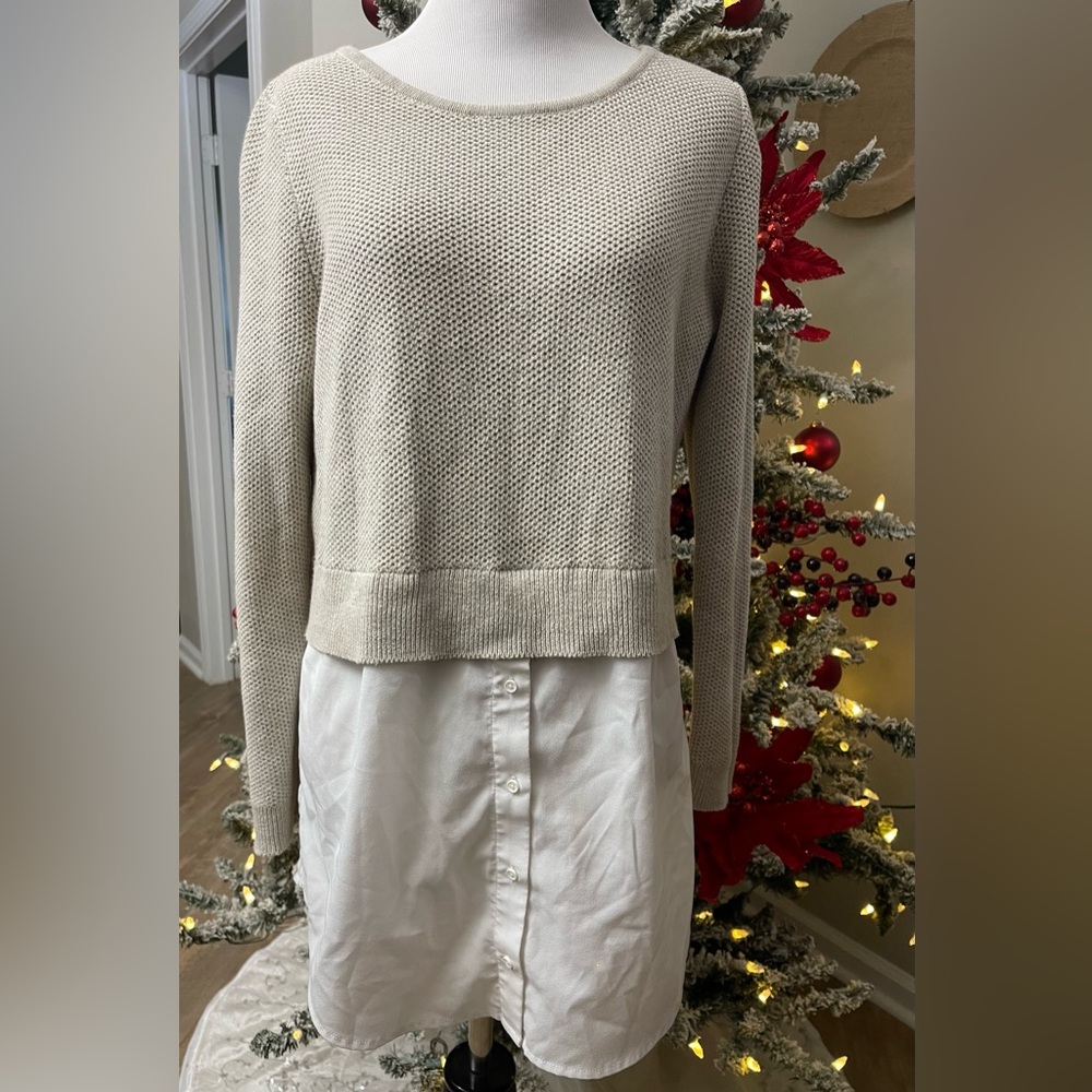 Sandro Paris Cotton Khaki Tan Sweater Button Blouse